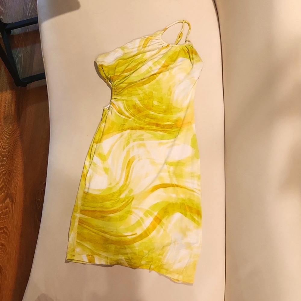 BCBGeneration yellow jersey cutout dress